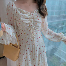 Load image into Gallery viewer, Women Floral Lace Dress Chiffon Gentle French Sexy Square Neck Retro Dresses Korean Temperamen Spring Autumn Fashion Long Dress