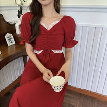 Load image into Gallery viewer, Women French Long-Sleeve Dress Sexy Square-Neck Gentle Korean Temperament Girls Fashion Chiffon Fairy Dresses Autumn Midi Dress