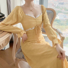 Load image into Gallery viewer, Women French Long-Sleeve Dress Sexy Square-Neck Gentle Korean Temperament Girls Fashion Chiffon Fairy Dresses Autumn Midi Dress