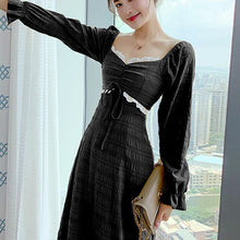 Load image into Gallery viewer, Women French Long-Sleeve Dress Sexy Square-Neck Gentle Korean Temperament Girls Fashion Chiffon Fairy Dresses Autumn Midi Dress