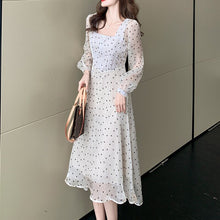 Load image into Gallery viewer, Women French Polka Dot Dress Sexy Square Collar Autumn Retro Long-Sleeve Niche Dresses Chiffon Fashion Temperament Fairy Dress