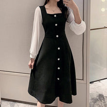 Load image into Gallery viewer, Women French Retro Dress Sexy Square Collar Autumn Long-Sleeve Street Black Dresses Chiffon Fashion Temperament Splice Dress