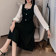 Load image into Gallery viewer, Women French Retro Dress Sexy Square Collar Autumn Long-Sleeve Street Black Dresses Chiffon Fashion Temperament Splice Dress