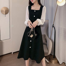 Load image into Gallery viewer, Women French Retro Dress Sexy Square Collar Autumn Long-Sleeve Street Black Dresses Chiffon Fashion Temperament Splice Dress