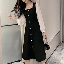 Load image into Gallery viewer, Women French Retro Dress Sexy Square Collar Autumn Long-Sleeve Street Black Dresses Chiffon Fashion Temperament Splice Dress