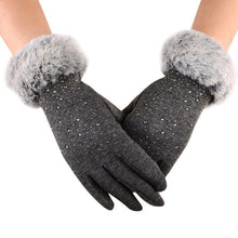 Load image into Gallery viewer, Women Full Finger Gloves Faux Fur Thicken Winter Warm Touch Screen Mittens Female Sequin Cashmere Gloves Hand Warmer Outdoor