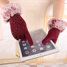 Load image into Gallery viewer, Women Full Finger Gloves Faux Fur Thicken Winter Warm Touch Screen Mittens Female Sequin Cashmere Gloves Hand Warmer Outdoor