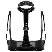 Load image into Gallery viewer, Women Halter Patent Leather Cropped Tank Top Lingerie Exotic Adjustable Straps Nightclub Open Cups Bra Push Up Underwire Bra Top