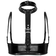Load image into Gallery viewer, Women Halter Patent Leather Cropped Tank Top Lingerie Exotic Adjustable Straps Nightclub Open Cups Bra Push Up Underwire Bra Top