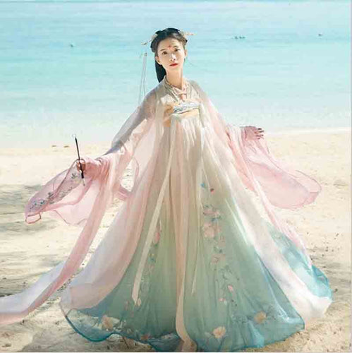 Women Hanfu Chinese Ancient Tradition Wedding Gradation Blue Dress New Year Carnival Princess Costume Outfit For Lady Plus Size