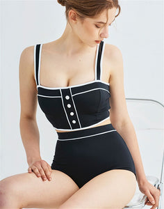 Women High Waist Bikini Set Push Up Swimwear Straps Biquinis Women Black Two Pieces Swimsuit Sexy Bathing Suit