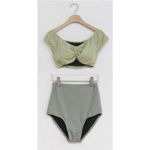 Women High Waist Bikini Set Solid Swimwear Push Up Biquinis Padded Two Pieces Swimsuit Sexy Bathing Suit