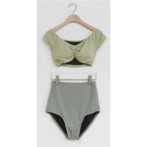 Women High Waist Bikini Set Solid Swimwear Push Up Biquinis Padded Two Pieces Swimsuit Sexy Bathing Suit