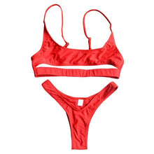 Load image into Gallery viewer, Women Hollow High Waist Solid Color Bra Briefs Bikini Set Swimwear Bathing Suit Two Pieces Set for Summer купальник женский 2021
