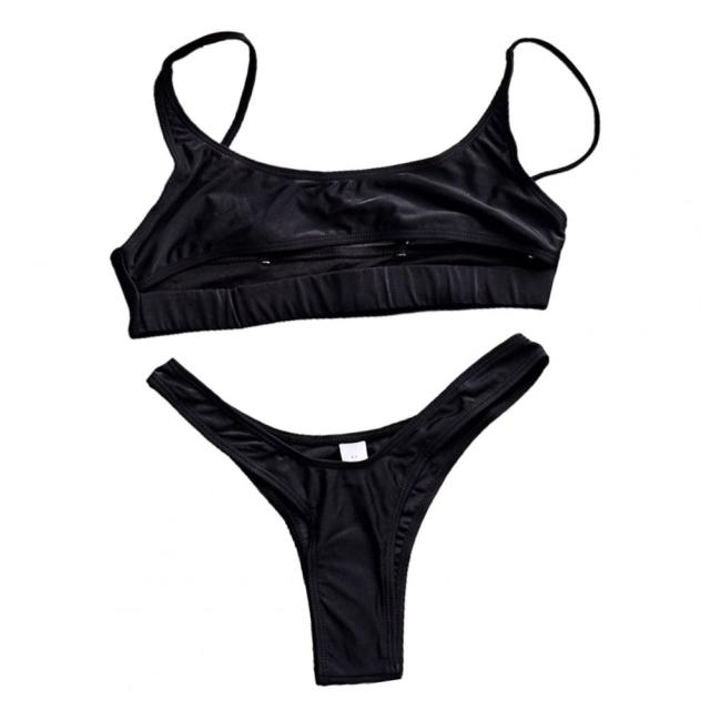 Women Hollow High Waist Solid Color Bra Briefs Bikini Set Swimwear Bathing Suit Two Pieces Set for Summer купальник женский 2021