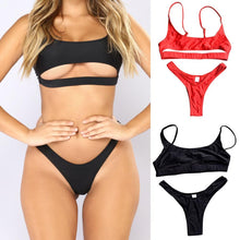 Load image into Gallery viewer, Women Hollow High Waist Solid Color Bra Briefs Bikini Set Swimwear Bathing Suit Two Pieces Set for Summer купальник женский 2021
