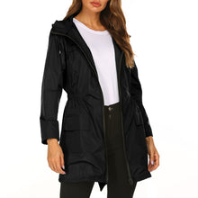 Load image into Gallery viewer, Women Hooded Jacket Oversize Waterproof Raincoat Elastic Waist Zip Trench Rain Coat Outerwear Rainwear Long Coats Autumn 2021
