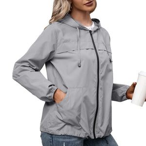 Women Hooded Jacket for Autumn 2021 Windbreaker Waterproof Pockets Zippered Outwear Raincoat Streetwear Winter Jackets Femme