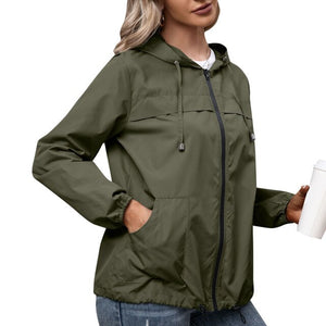 Women Hooded Jacket for Autumn 2021 Windbreaker Waterproof Pockets Zippered Outwear Raincoat Streetwear Winter Jackets Femme
