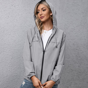 Women Hooded Jacket for Autumn 2021 Windbreaker Waterproof Pockets Zippered Outwear Raincoat Streetwear Winter Jackets Femme