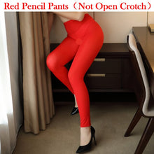 Load image into Gallery viewer, Women Ice Silk Shiny Open Crotch Long Sheer Pants See Through Elastic Pencil Pants Transparent Slim Sexy See Through Leggings