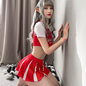 Women Japanese Schoolgirl Cosplay Uniform Girl Sexy Lingerie Adults Cheerleader Costume Set Halloween Femme Mini Pleated Skirt