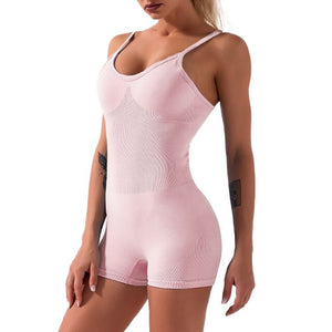 Women Jumpsuit Spaghetti Straps Vest Shorts Compression Breathable Elastic Bodysuits Workout Fitness Sportswear Bodycon Rompers
