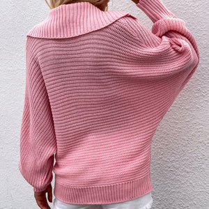 Women Knit Sweater Long Sleeve Deep V-neck Fashion Ladies Lantern Sleeve Loose Tops Autumn Winter Sweaters Streetwear Pullovers