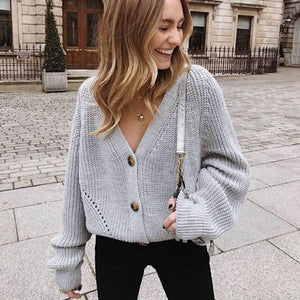 Women Knitted Cardigans Sweater Fashion 2021 Autumn Long Sleeve Loose Sweater Coat Casual Button Thick V Neck Solid Female Tops