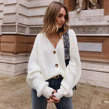 Load image into Gallery viewer, Women Knitted Cardigans Sweater Fashion Autumn Long Sleeve Loose Coat Casual Button Thick V Neck Solid Female Tops 2021