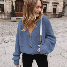 Load image into Gallery viewer, Women Knitted Cardigans Sweater Fashion Autumn Long Sleeve Loose Coat Casual Button Thick V Neck Solid Female Tops 2021