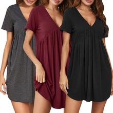 Load image into Gallery viewer, Women Knitted Nightdress Sexy Deep V Neck Nightgown Pleated Soft Nightie Loose Sleepwear Nightwear Mujer Sleep dress