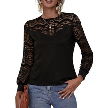 Load image into Gallery viewer, Women Lace T-Shirts Sexy Hollow Out Slim Shirts O-Neck Long Sleeve Button Fashion Mujer Tops Autumn Spring 2021