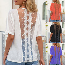 Load image into Gallery viewer, Women Lace T-shirt Loose Sexy Hollow Out Shirt O-Neck Short Sleeve Fashion Shirt Tops  Tee Shirt Femme 2021 Summer Daily Wear