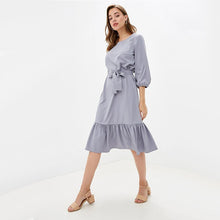 Load image into Gallery viewer, Women Lantern Sleeve Ruffled Dress Casual O Neck Sashes Solid Dress 2020 Spring Summer Knee-Length Elegant A Line Party Dresses