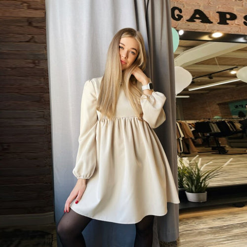 Women Lantern Sleeve Sweet Dress Casual High Waist Loose Mini Solid Color Dresses Female 2022 New Spring Fashion Party Dresses