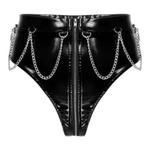 Load image into Gallery viewer, Women Latex Underwear Sexy Lingerie Female Wetlook Patent Leather Micro Bikini Briefs Zipper Crotch Metal Chain Sissy Panties
