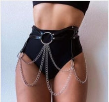 Load image into Gallery viewer, Women Leather Chain Harness Leg Garter Belt Sexy Lady Body Bondage Lingerie Sword Belts Goth Leather Harness Thigh Garter Toy