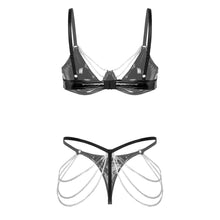 Load image into Gallery viewer, Women Leather Hot Porno Lingerie Set Underwire Metal Chain Bra Hollow Out Thong Garter Set Sexy Women Hot Erotic Underwear Sets