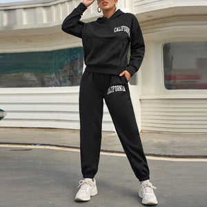 Women Letter Print Two Piece Sets Loose Full Sleeve Hooded Sweatshirts And Jogging Long Sweatpant Suits Casual Tracksuits