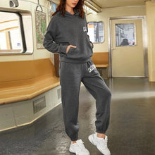 Load image into Gallery viewer, Women Letter Print Two Piece Sets Loose Full Sleeve Hooded Sweatshirts And Jogging Long Sweatpant Suits Casual Tracksuits