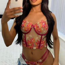 Load image into Gallery viewer, Women Lingerie Set Floral Embroidery Intimate Sissy Lace Leceria Two Pieces Underwear Push Up Bra and Panty Transparent Lingere