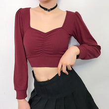 Load image into Gallery viewer, Women Long Sleeve Crop Tops Sexy Square Collar Basic Solid Black Lady Casual Tshirt Sexy Off Shoulder T Shirts Summer Autumn Top