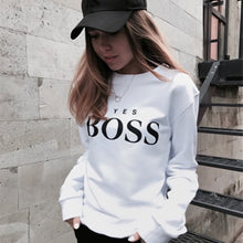 Load image into Gallery viewer, Women Long Sleeve O Neck Hoodie Boss Letter Print Sweatshirt Autumn Pullovers Sweatshirts