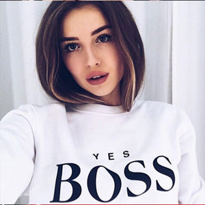 Women Long Sleeve O Neck Hoodie Boss Letter Print Sweatshirt Autumn Pullovers Sweatshirts