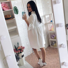 Load image into Gallery viewer, Women Loose Mini Short Dresses Sweet Ruffle Sleeve Stand Collar Dress 2021 Spring Summer New Fashion Casual Solid Color Dress