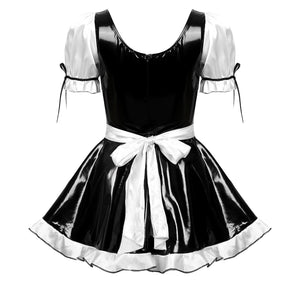 Women Maid Outfit Anime Dress Black Leather White Apron Dress Lolita Dresses Cafe Theme Party StageCostume For Halloween Cosplay