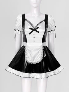 Women Maid Outfit Anime Dress Black Leather White Apron Dress Lolita Dresses Cafe Theme Party StageCostume For Halloween Cosplay