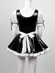 Women Maid Outfit Anime Dress Black Leather White Apron Dress Lolita Dresses Cafe Theme Party StageCostume For Halloween Cosplay