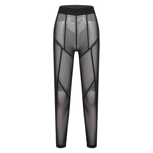 Women Mesh See Through Pants Women Hot Sexy High Waist Sheer Leggings Body-shaping Skinny Long Trousers Casual Sweatpants